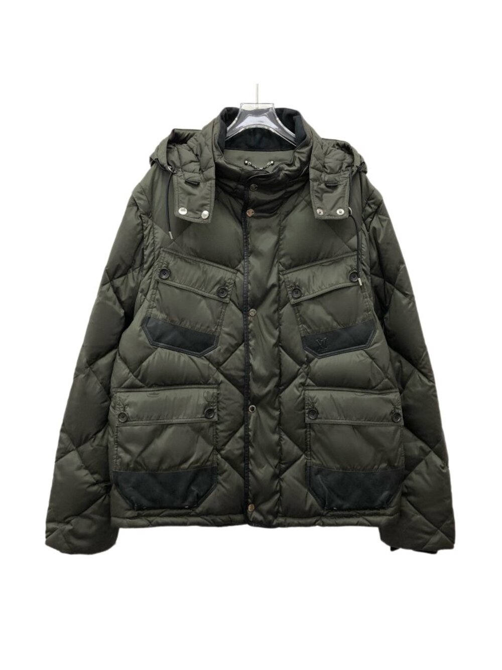 Louis Vuitton Dark Green Diamond-Quilted Hooded Cotton Jacket